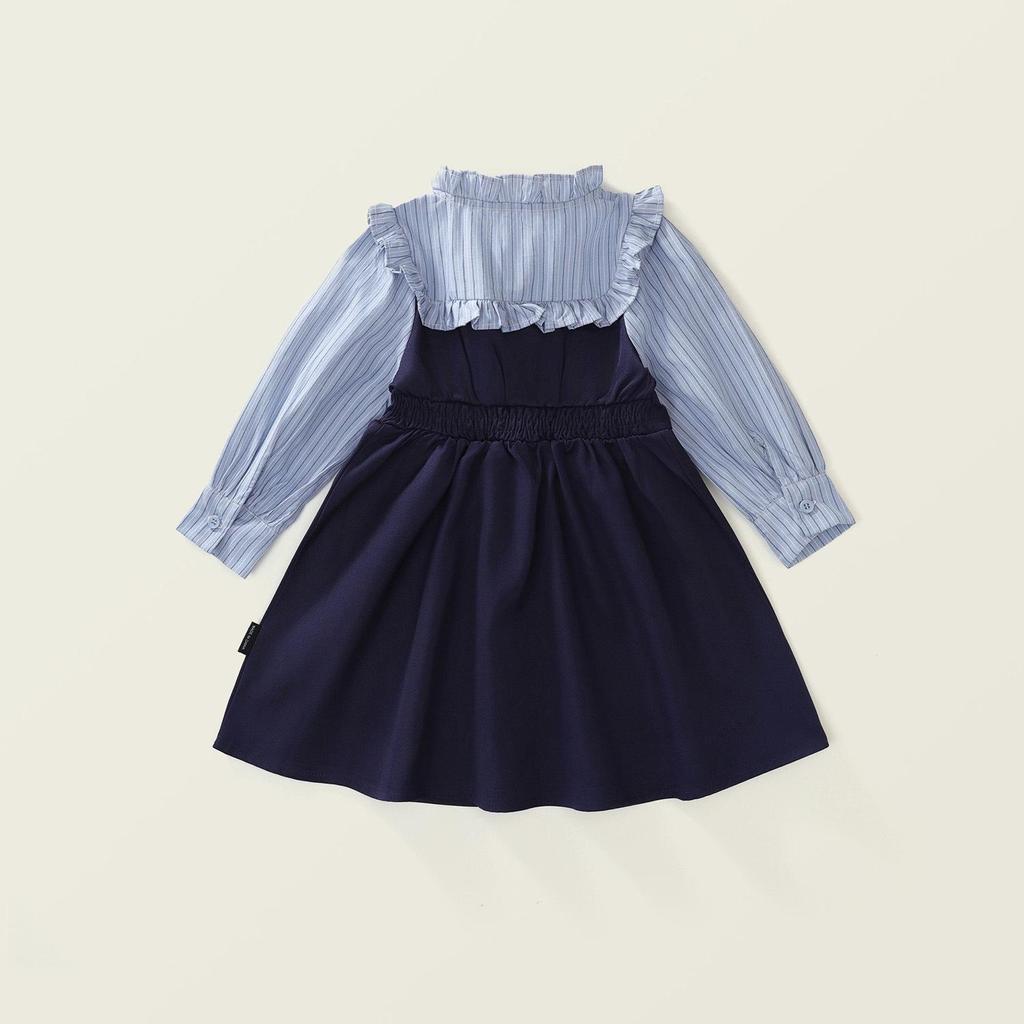 Herbst 2025 Mädchen Gestreiftes Colorblock Langarmkleid mit Falschem Zweiteiler Koreanisches Design