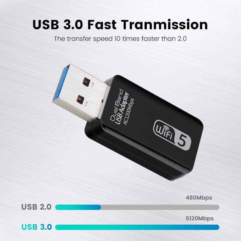 1200Mbps 5Ghz USB Wifi Adapter USB 3.0 Wi-fi Network Receiver Wi Fi Antenna Dual Band 2.4G&5G Wifi Dongle Ethernet Module For PC Laptop