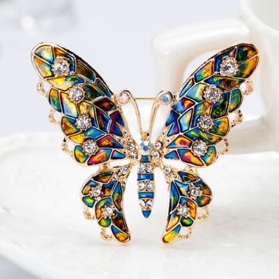 Colorful Drip Butterfly Brooch With Diamonds Animal Pin Elegant Commuter Fashion Brooch Badge Accessories