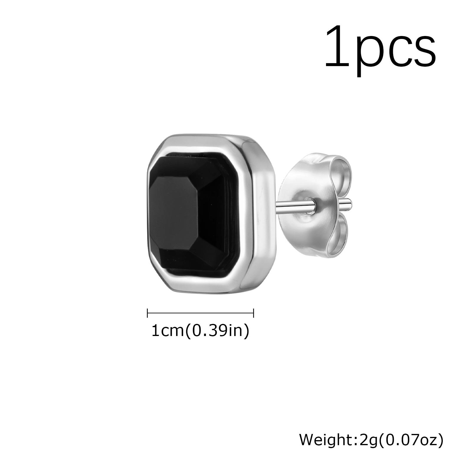

Stylish Hip Hop Natural Stone Black Agate Earrings for Men, Simple Stainless Steel Square Stud Earrings, Trendy Piercing Jewelry