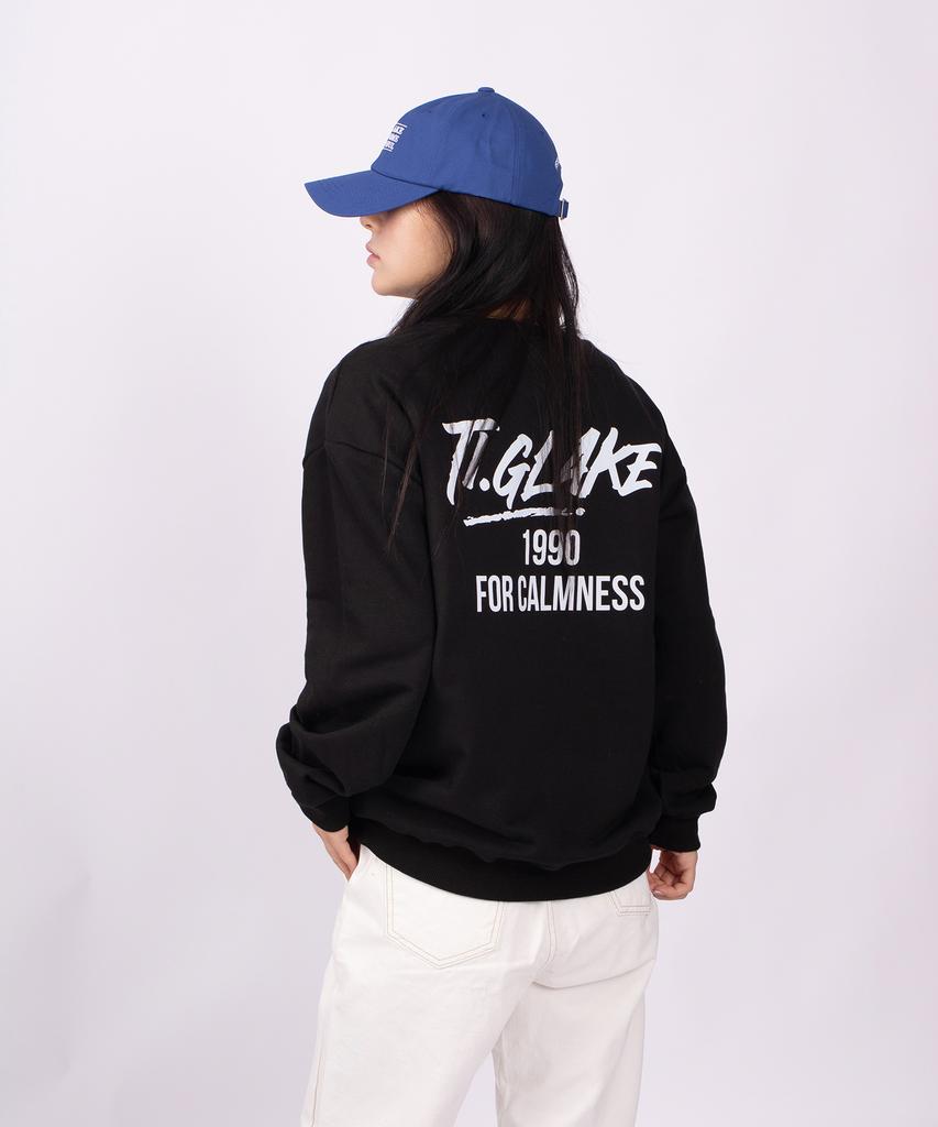 TI.GLAKE 1990 Lettering Oversized French Terry Sweatshirt Black