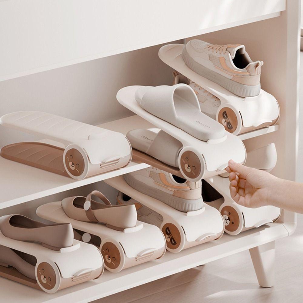 2pcs Anti-slip Double Layer Shoe Rack Adjustable Shoes Storage Rack 4-Speed Shoe Stack  Living Room
