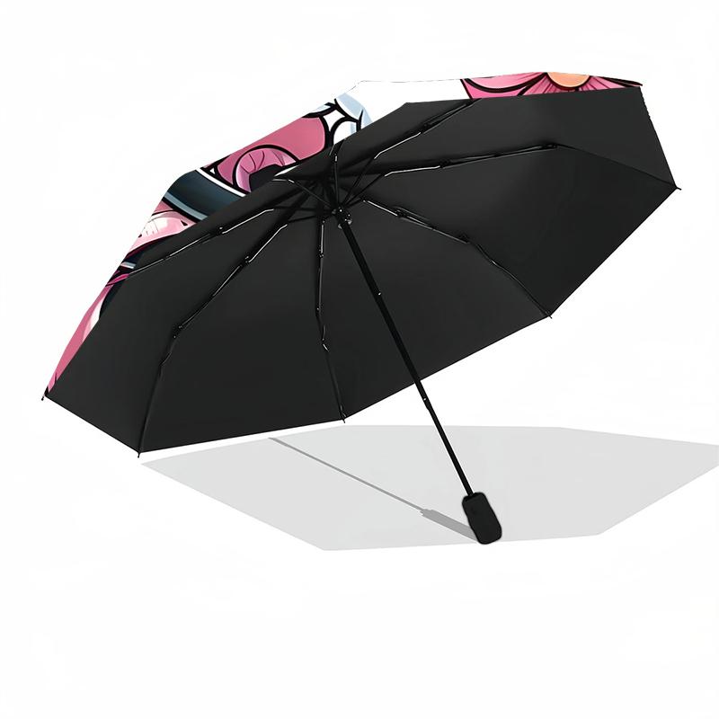 1pc Sturdy 8-Bone Auto Umbrella, Minnie Mouse Pastel Pink Floral Umbrella, Digital Printed, Foldable Umbrella for On-the-Go Outdoor Use