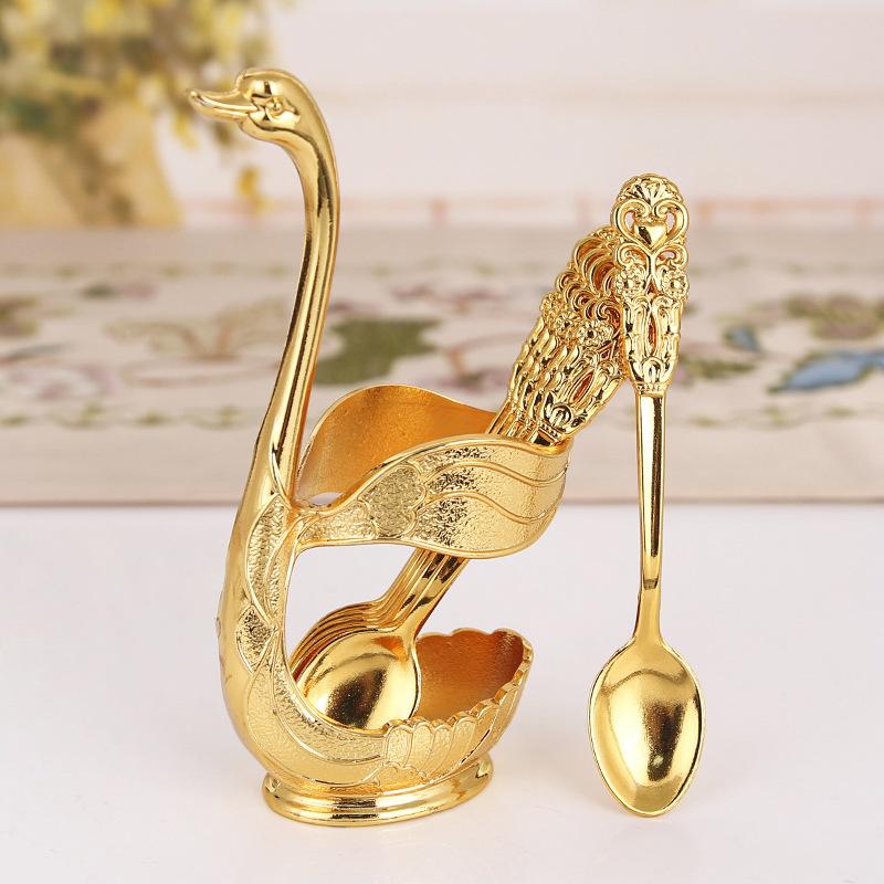 Decorative Dinnerware Set with Swan Base Holder Spoons and Forks for Coffee Fruit Dessert Stirring Mixing Ideal Gift Ideas