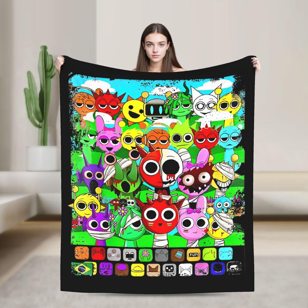 Sprunkies Kids Characters Sprunki Blankets Flannel Printed  Breathable Ultra-Soft Throw Blanket for Bed Office Rug Piece