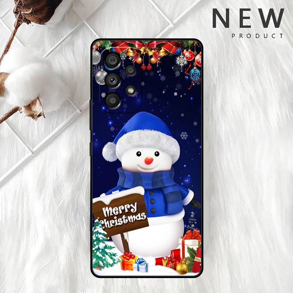 Cartoon Snowman Christmas Case For Samsung Galaxy A52 A12 A51 A53 A33 A71 A32 A31 A21 A01 A11 A22 Black TPU Phone Shell