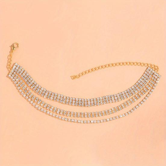 Yousheng Women Beach Anklet, Sparkling Three-Layer Rhinestone Anklet, Adjustable Fit Sandal Anklet for Summer