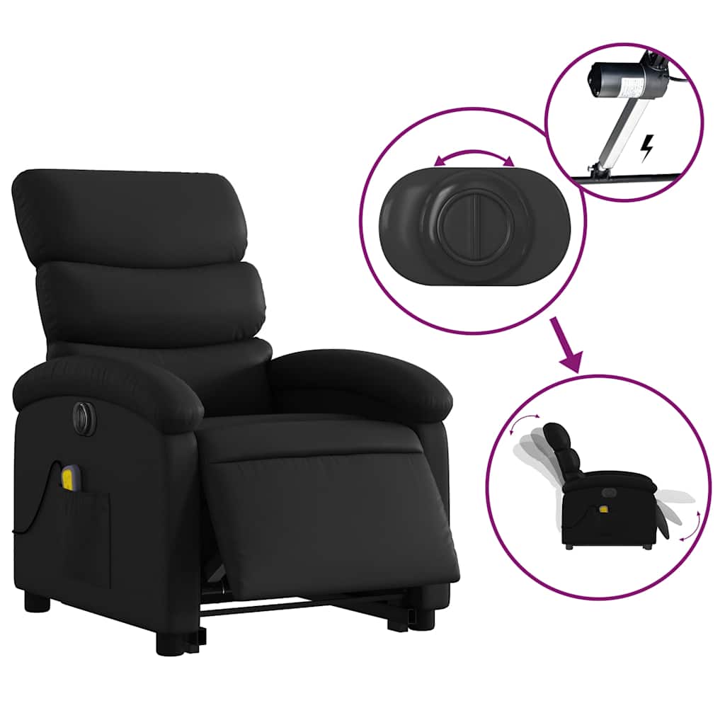 Vidaxl Reclining Lift Chair with Massage, Electric, Black
