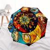 Stained Glass Celestial Window Panel: Vibrant Astronomical Design Umbrella, Cute Umbrella with Cute Design, Portable 3-Fold Compact Umbrella for Men &