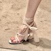 Fashion 2024 Summer New Mesh Cross Straps a Word Buckle Roman Sandals Female Fine Heel Open Toe with Skirt High Heels