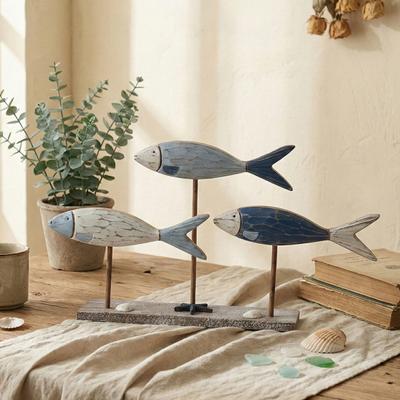 Decorazione Pesce in Legno a Tema Nautico Segno Verticale Animale Marino Estivo Statua di Pesce Rustica Centrotavola per Casa Ufficio Soggiorno