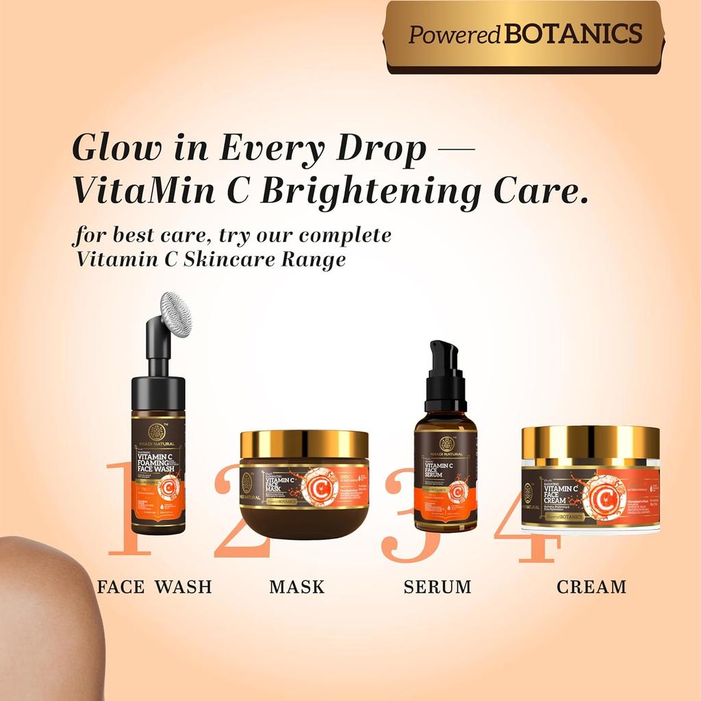 Khadi Natural Vitamin C Face Serum Brightening Hydrating Skin Care For Fine Lines Wrinkles Dull Skin All Skin Types 30 ml