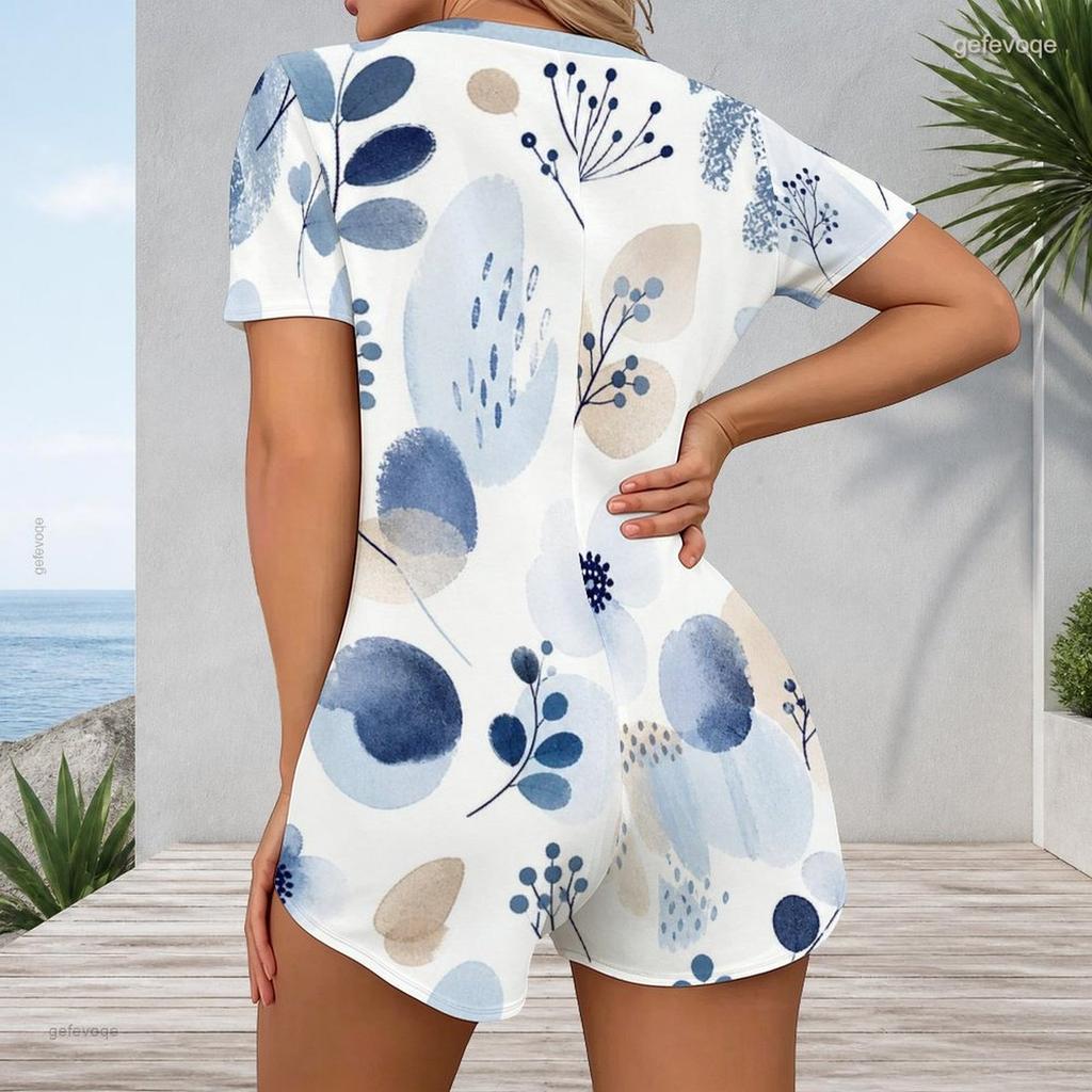 Womens V Neck Short Sleeve Plus Size One Piece Jumpsuit Garment