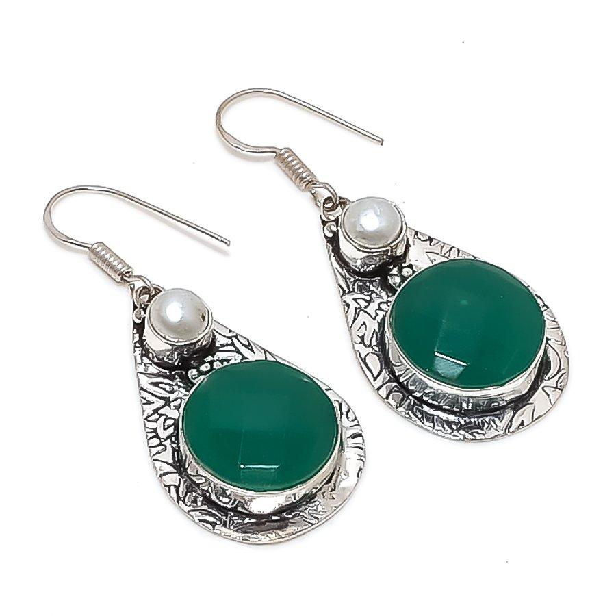 

Изумруд(Смоделированный), Жемчуг 925 стерлинговое серебро ювелирное изделие серьга 1,81 f6B26