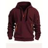 Mens Fleece Hooded Sweatshirt With Zipper Detail Solid Color Casual Long Sleeve Pullover Winter Outerwear