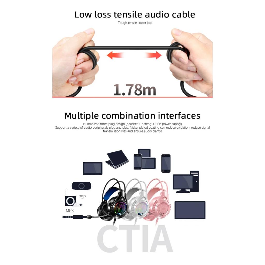 Ze sterowaniem głośnością mikrofonu Słuchawki do gier PC 3,5 mm Podświetlenie LED Przewodowe Nauszne Słuchawki dla graczy Stereo Zestaw słuchawkowy do gier