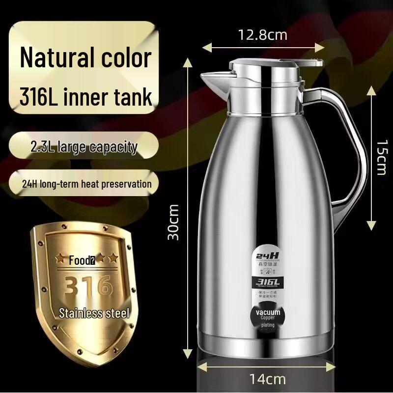 

316 Stainless Steel Extra Thick Large Capacity Insulated Thermos Pot for Dormitory or Household Use 2.5L 316 Stainless Steel [Keeps Warm for 24H]