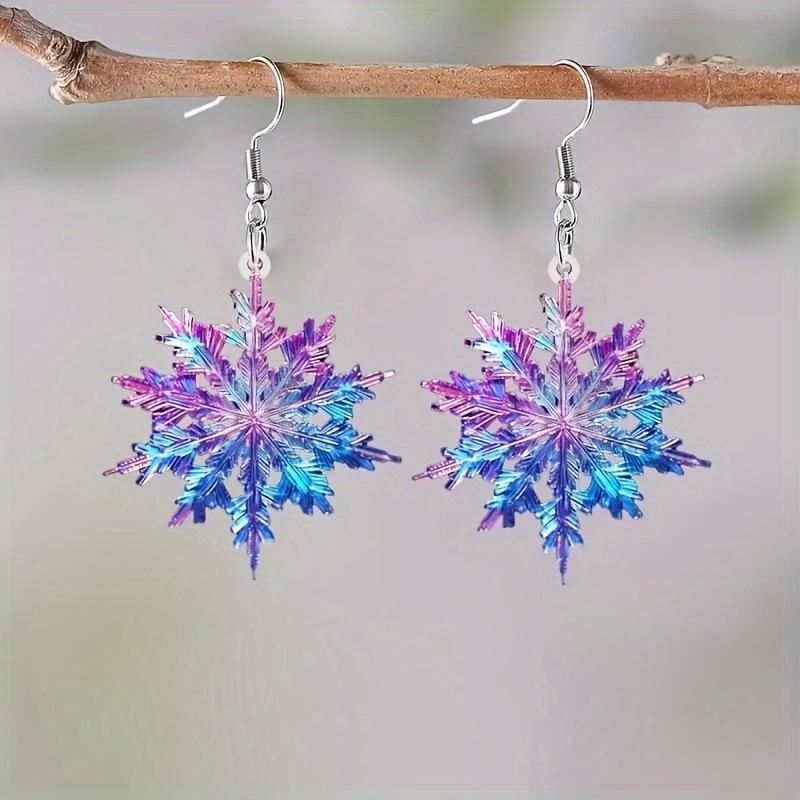 European & American Double-Sided Acrylic Snowflake Earrings - Colorful Christmas Holiday Jewelry