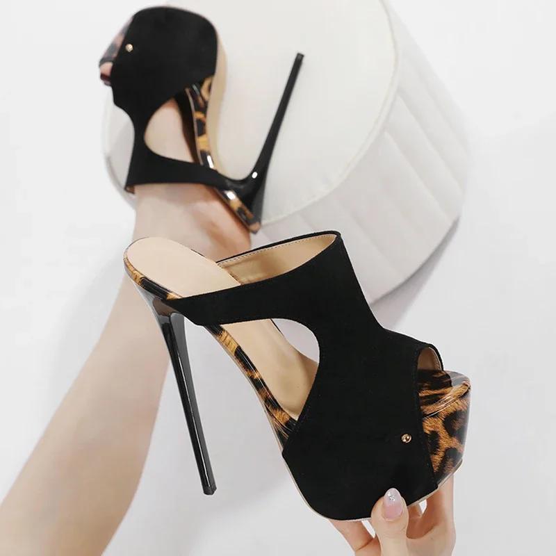 Fashion Eilyken Summer Hollow Out Thin High Heels Women Slippers Design Style Chunky Platform Peep Toe Stripper Prom Slide Shoes