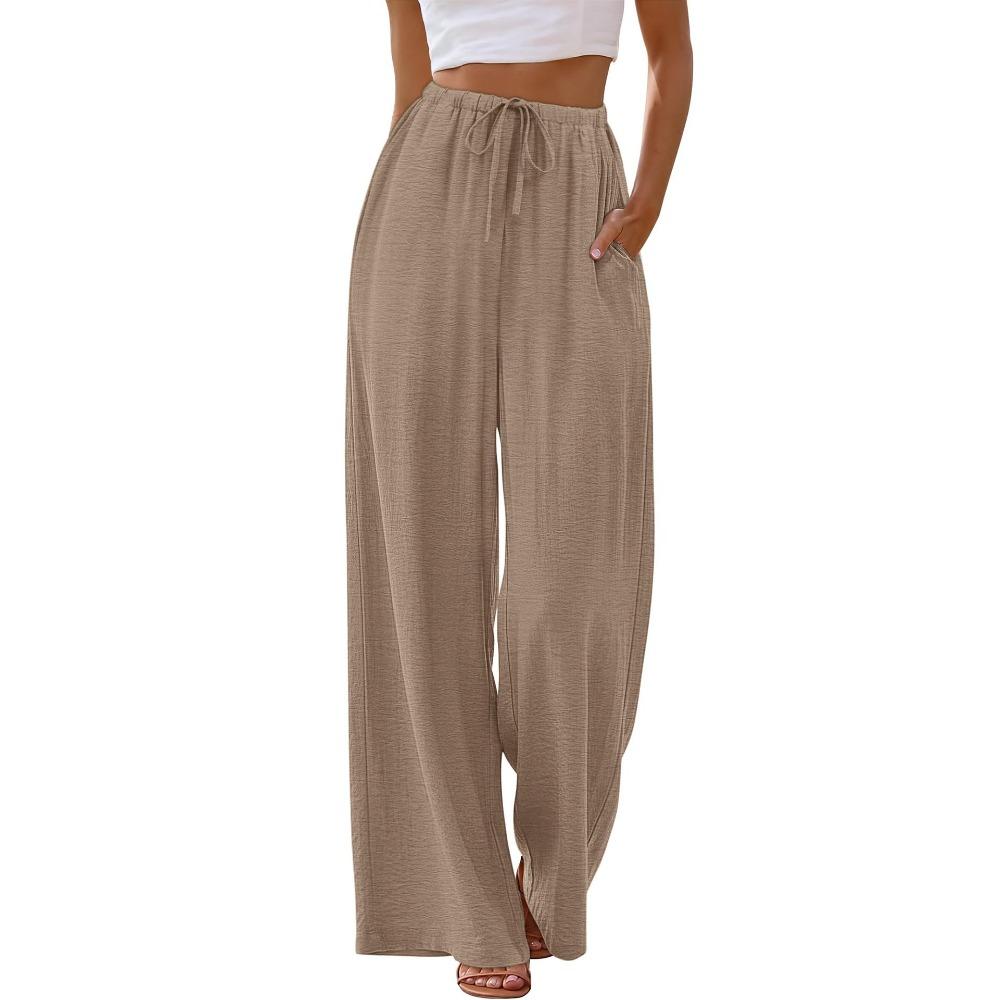 New summer casual women’s drawstring, loose-fitting, slimming, plain-coloured wide-leg trousers