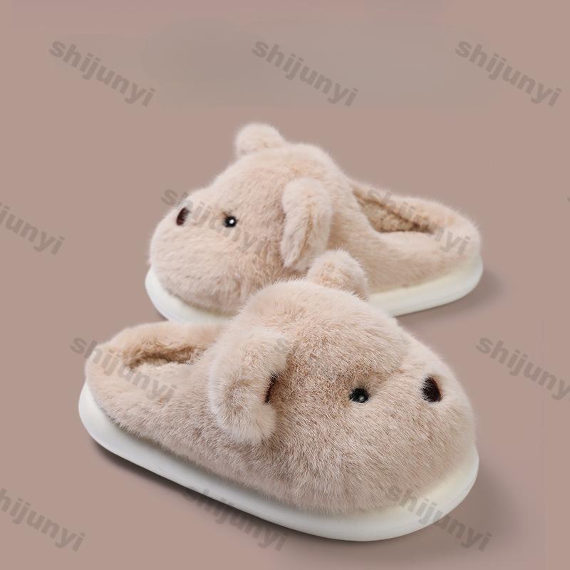 Fashion Women's Bows Cartoon Cotton Slippers Female Autumn Winter New Indoor Home Warm Thick Bottom Warm Plush Anti-slip Cotton Slippers