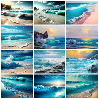 Diamante rotondo quadrato completo dipinto arte onda mare arredamento casa ricamo mosaico spiaggia paesaggio regalo fatto a mano