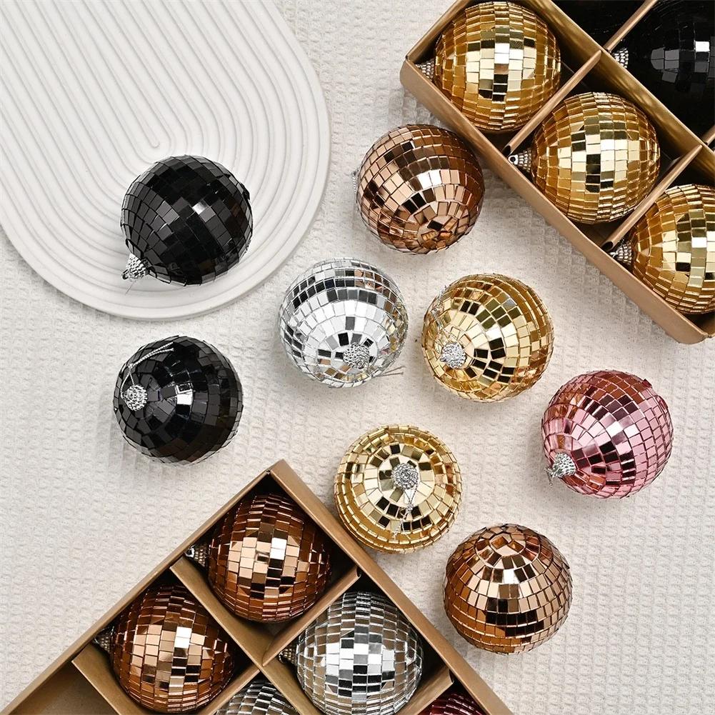 12pcs 8CM Mini Mirror Disco Ball Christmas Tree Hanging Ornaments Reflective Rotating Bright Silver Glass Ball For Xmas Holiday