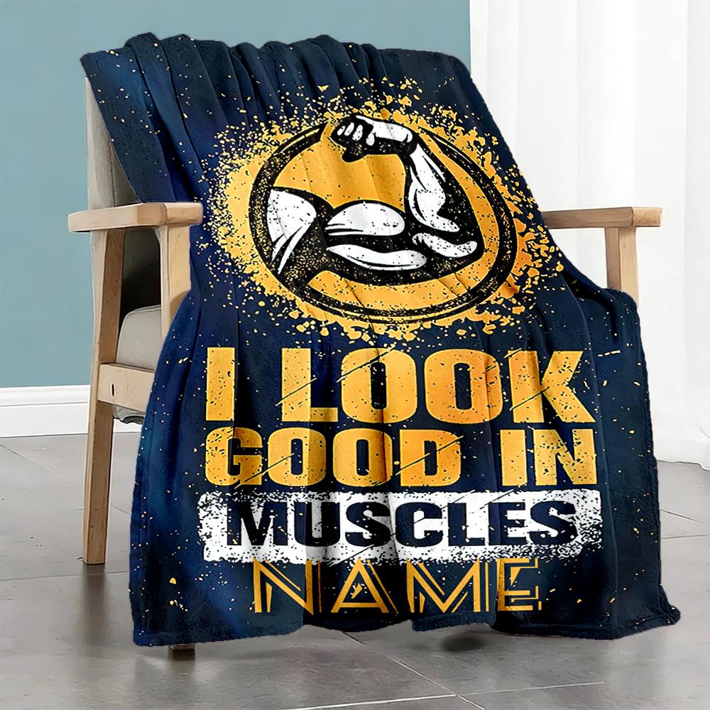 Look Muscles Customize Text Blanket Multi-purpose Personalized Blanket Soft Warm Cozy Throw For Bedding Livingroom Sofa Living Room All-Season Use
