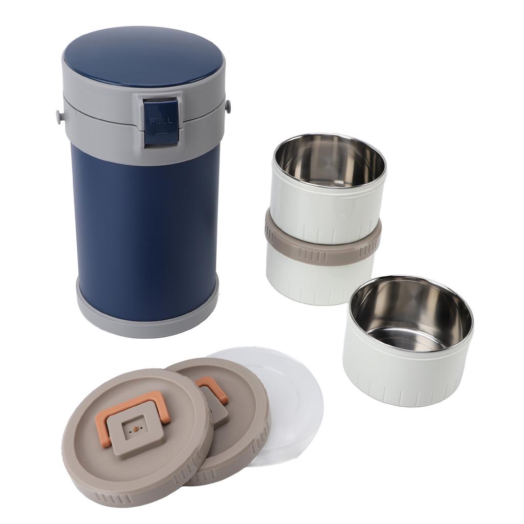 Insulated Food Jar 2.3L 3 Tier Microwave Safe 304 Stainless Steel Thermal Lunch Box with Shoulder Strap for School