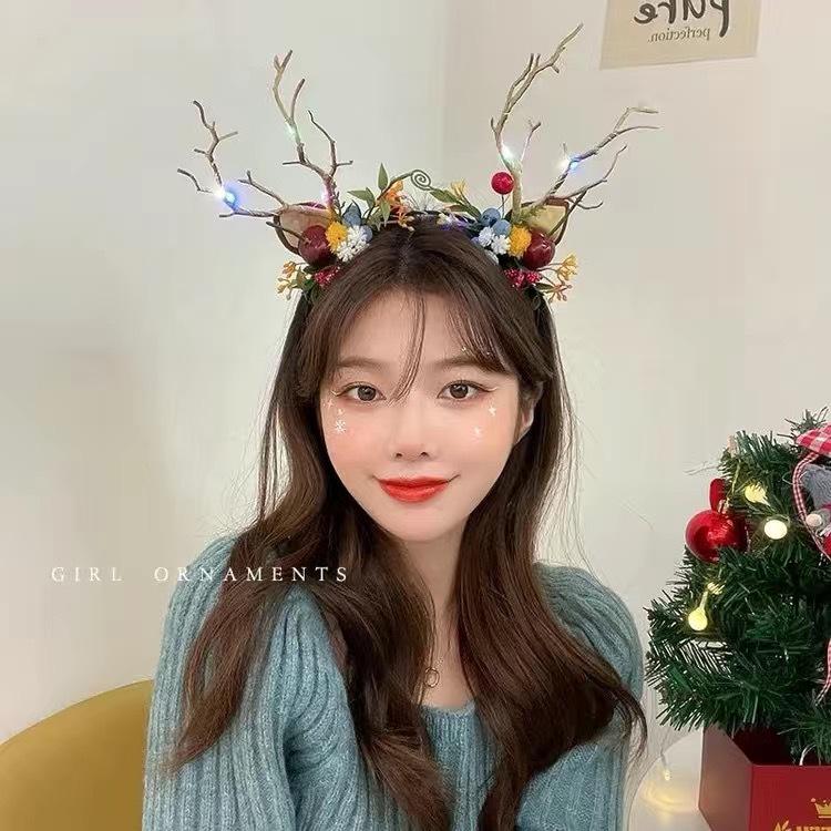 2022 Luminous Antlers & Butterfly Headband: Festive Children's Photo Props