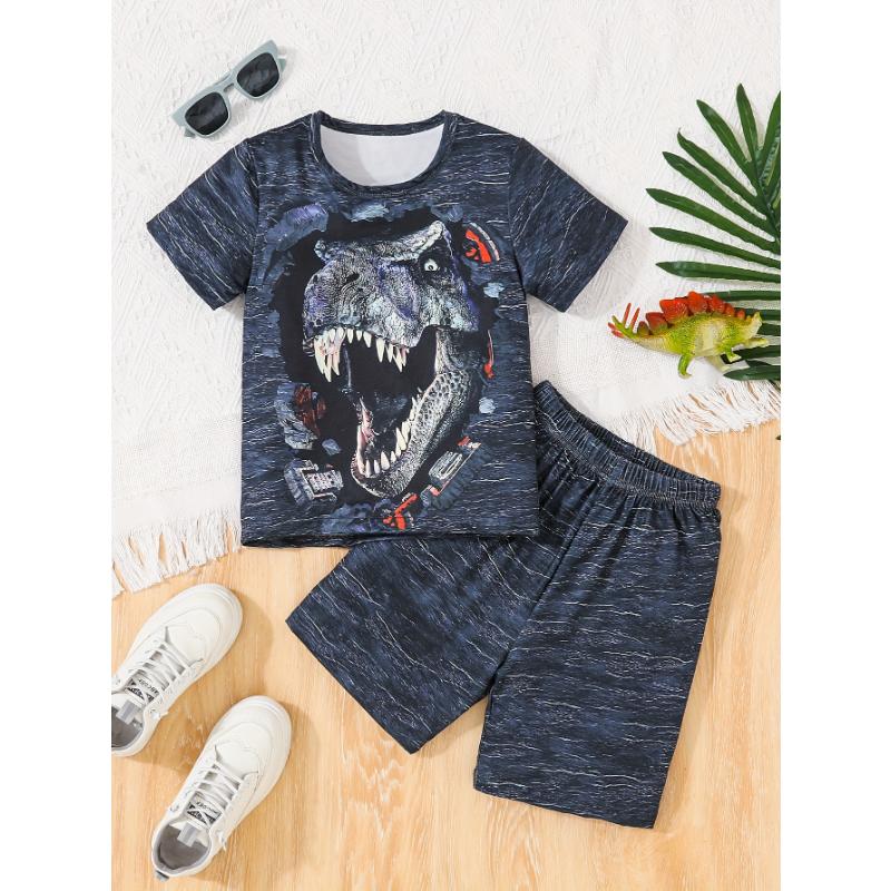 

Детская одежда Костюм для мальчика с коротким рукавом Шорты для девочки 3D принт с динозаврами из мультфильма Детская летняя одежда Комплект для мальчика Детский комплект 160