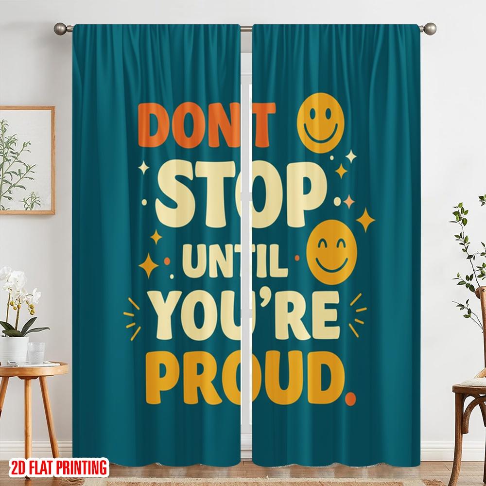 2pcs 2D Flat Printing Curtain Motivational Quote Polyester Without Electricity All Season Party & Holiday Decor Perfect for