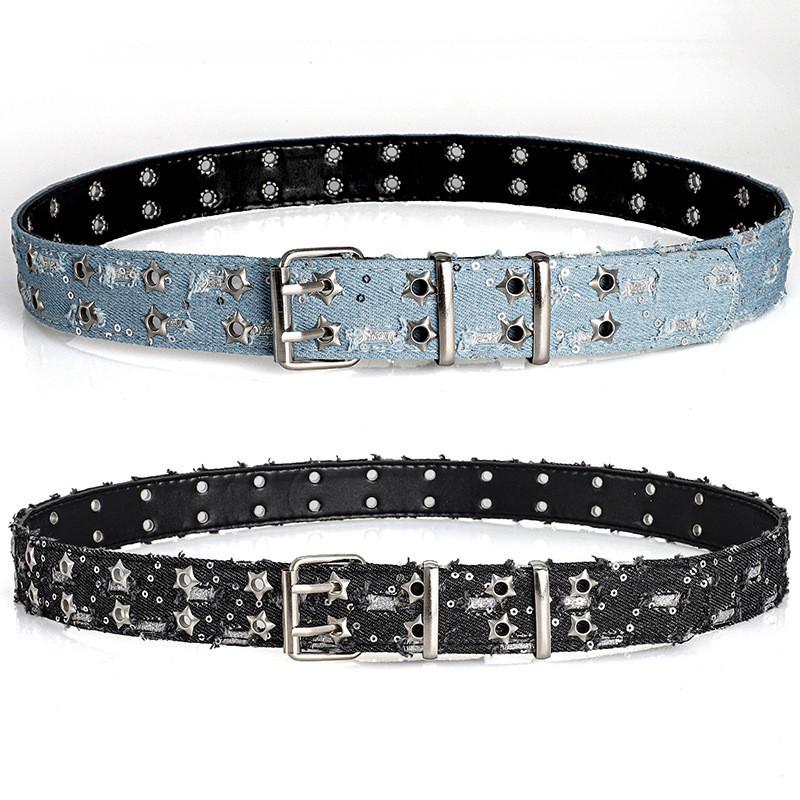 European and American hollow-out punk casual women's belt, fashionable star-shaped air-eye decoration, cloth art denim waistband