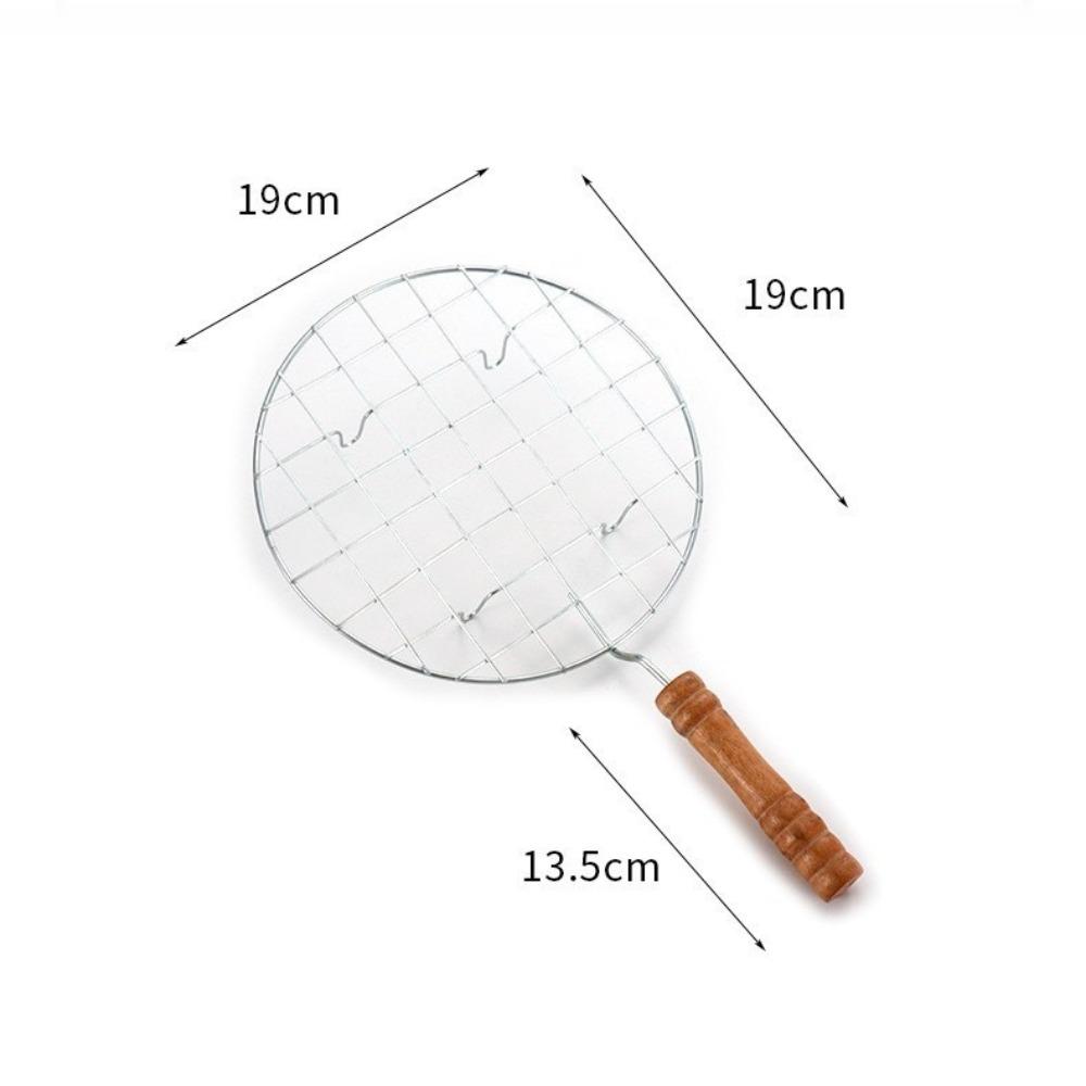 Stainless Steel BBQ Grill Net Round Shape Grill Mesh Durable Wire Roaster  Camping Picnic Wood Handle