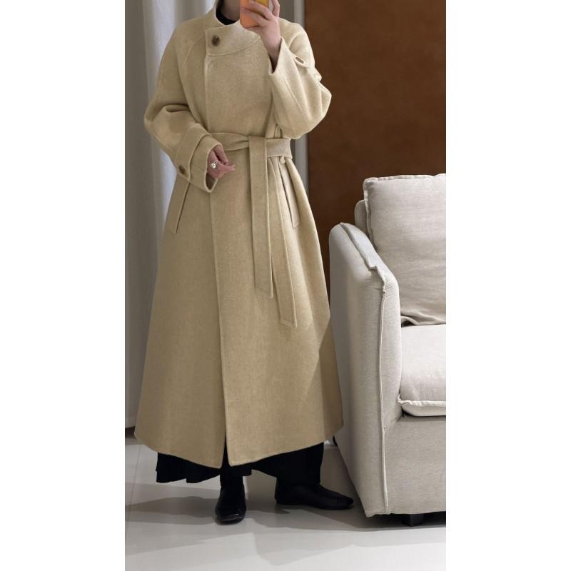 Womens Double-Faced Wool Alpaca Blend Long Coat With Oversized Notched Collar Slim Fit Winter Outerwear