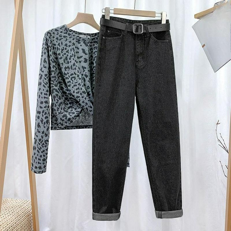 Daddy Denim Straight-leg Pants Women's Autumn Clothes Are Thin, High-waisted Loose Nine-point Harlan Carrot Pants