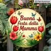 Decorazioni da Parete in Alluminio Retro Piatte 2D in Varie Dimensioni. """Buona Festa della Mamma""" in italiano""". Motivo floreale e di farfalle. Ideale per l'Arredamento della Casa e