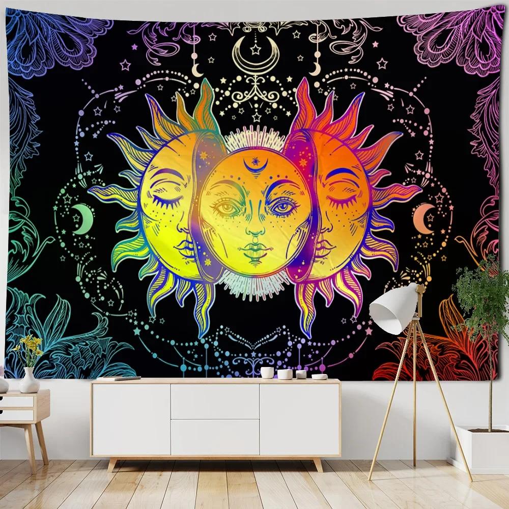 Sun God Art Tapestry Hippie Sun Moon Wall Tapestry Home Aesthetics Decoration Wall Cloth Beach Towel Tablecloth Bed Sheet