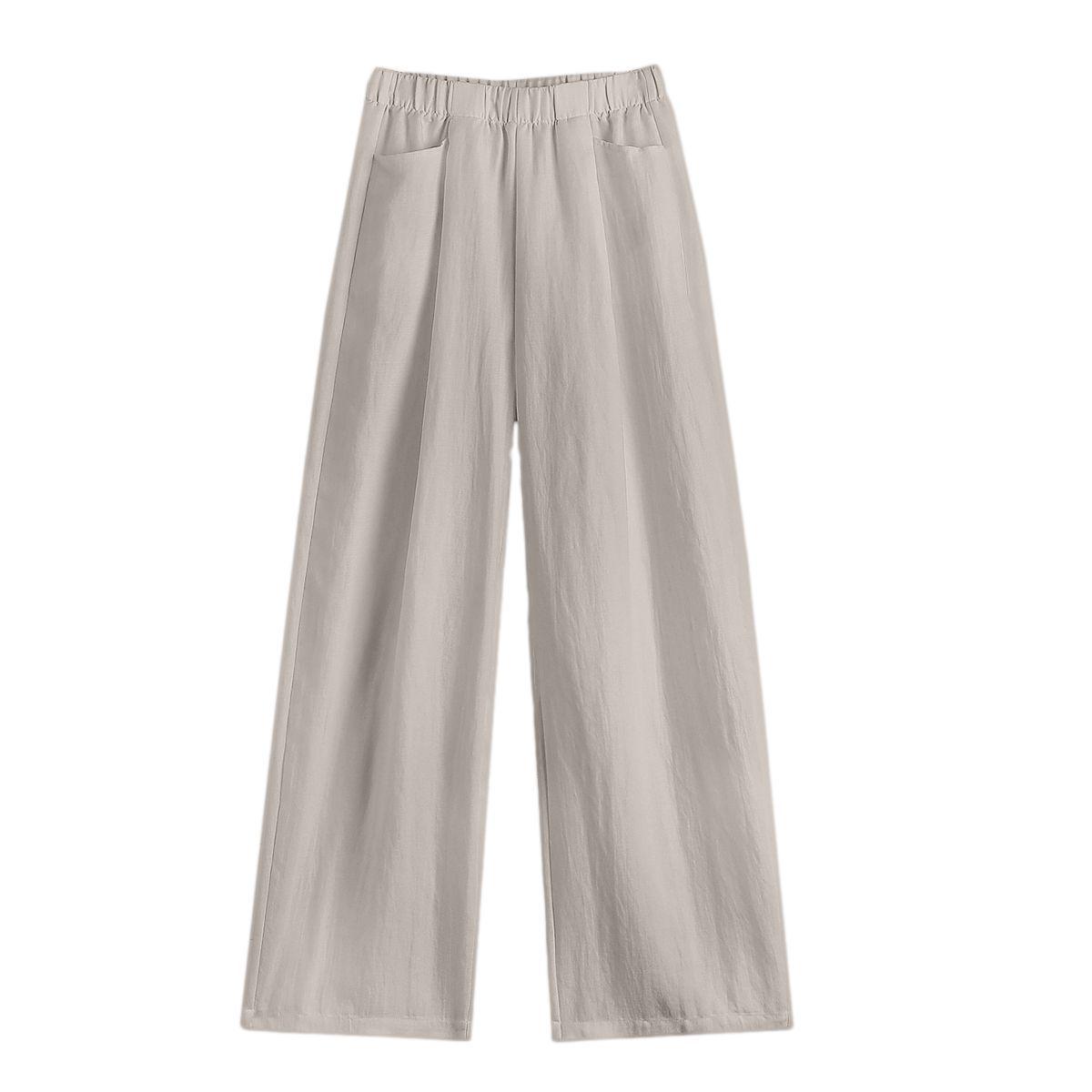 

Linen Tencel Elastic Waist Wide-Leg Pants with Double Pockets XL абрикосовий