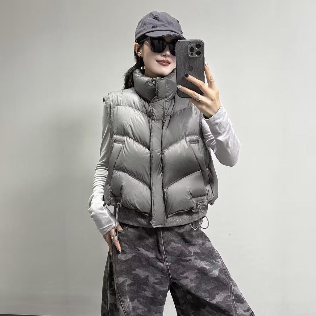 European Station Commuter Stand-up Collar Down Jacket Vest Women's Winter New Vest Fashion Splicing Thermal Vest Tide