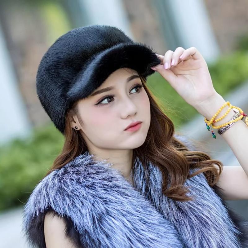 Ladies Winter Whole Mink Hat Mink Fur Fur Fur Outdoor Fashion Warm Korean Version Mink Baseball Cap Cotton Hat