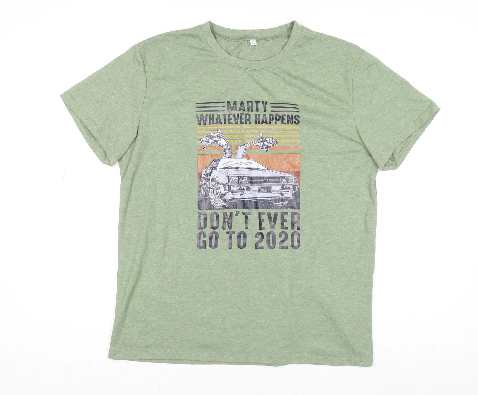 Men’s Green Back to the Future Graphic T-Shirt XL Cotton Blend 3XL