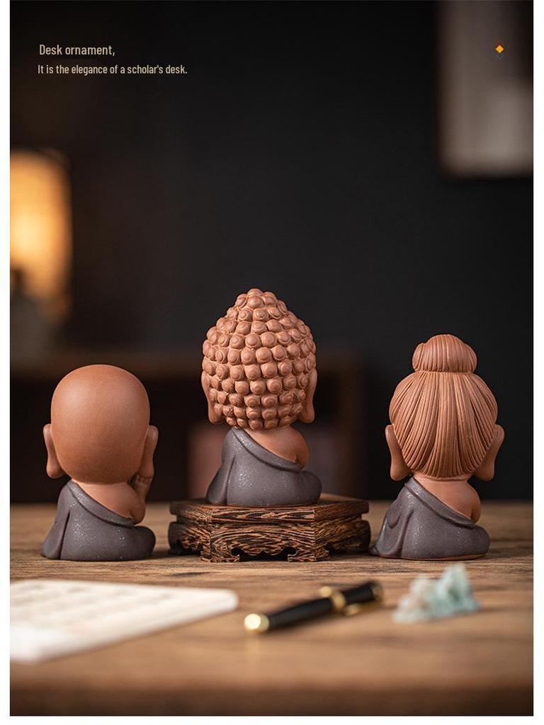 Saha Three Saints Buddha Ceramic Statue: Ksitigarbha, Tathagata, and Guanyin Tabletop Ornament