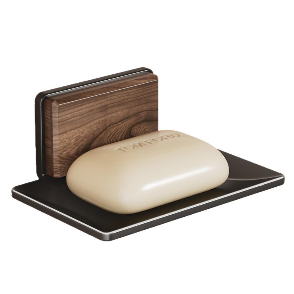 

Portable Walnut Soap Dish Punch-free Wall Mounted Sponge Holder Space Saving Reusable Soap Bar Holder for Bathroom Kitchen