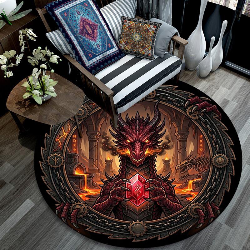 Dragons Lava Treasure Round Area Rug Under Office Chairs Bedroom Living Room Home Decor 80cm x 80cm