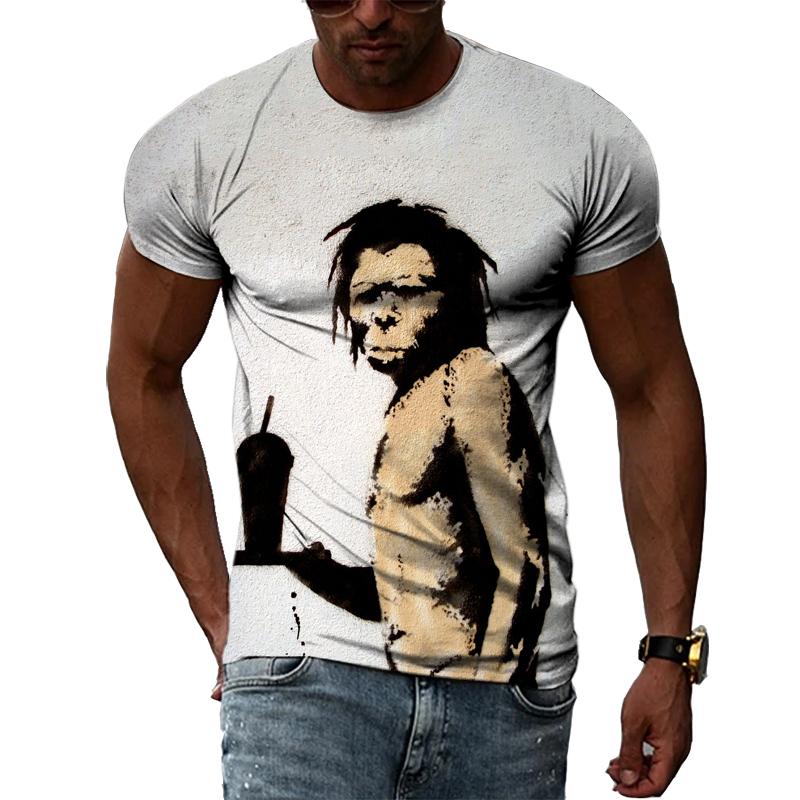 Fashion Creative Retro Graffiti Art Men T-shirts Summer Personality Sad Graphic T Shirts 3D Harajuku Print Short Sleeve Tees Top