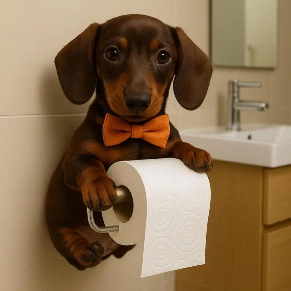 Resin Dog Toilet Paper Holder Decorative Space Saving Roll Paper Organizer 3D Dog Shape Multifunctional