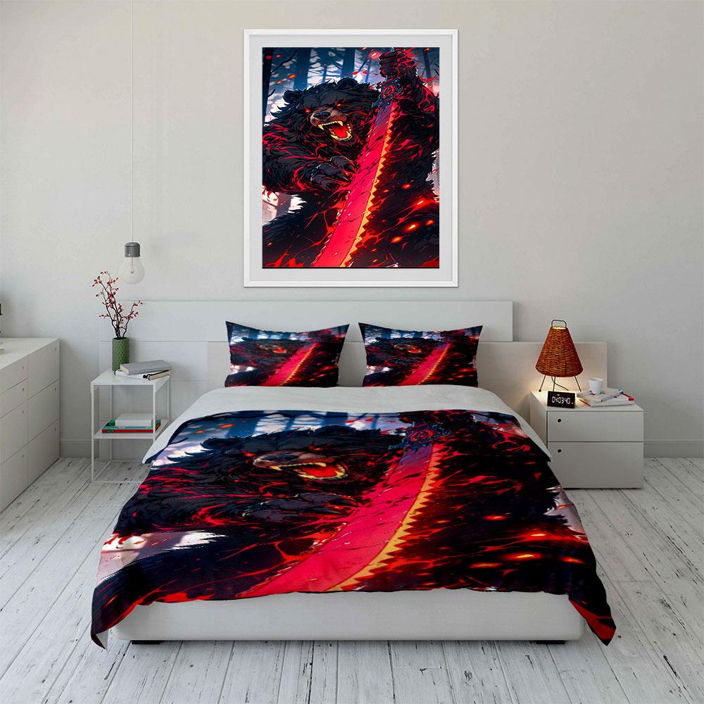 Growling Bear, Fiery Sword. Bedding Sets Duvet Cover Sets Duvet Covers Pillowcases(1 * Duvet Cover 2 * Pillowcases Without Duvet Insert)