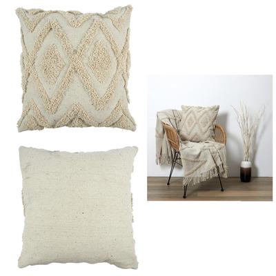 [A3533] - Almofada étnica de algodão 'Boho' bege - 40x40 cm