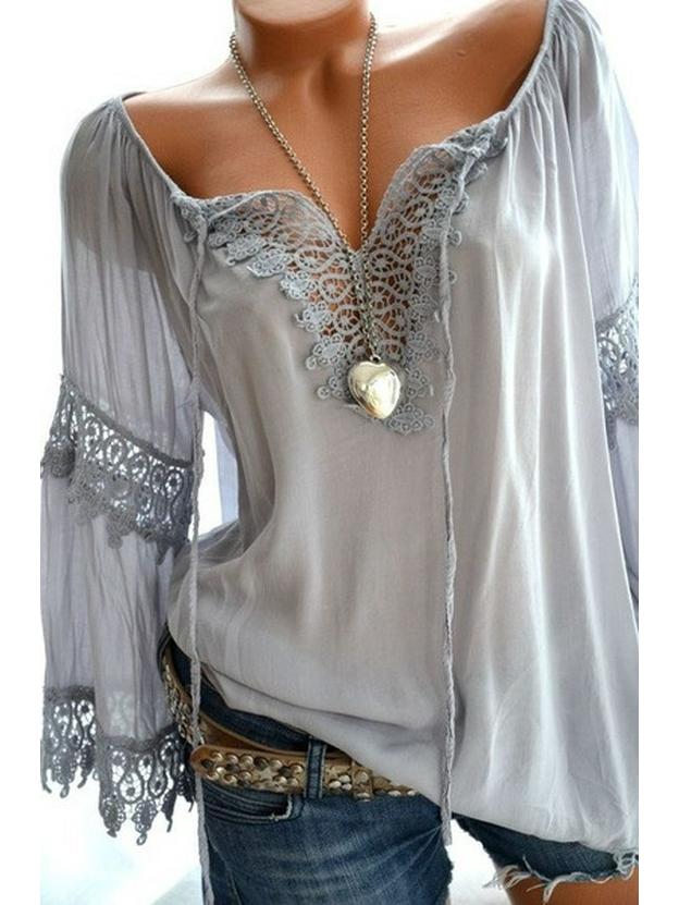 2024 Bestseller Off-the-Shoulder Cotton Linen Lace-Trim Long Sleeve Top